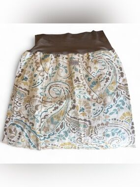 Paisley A-Line Skirt with Brown Stretch Waistband